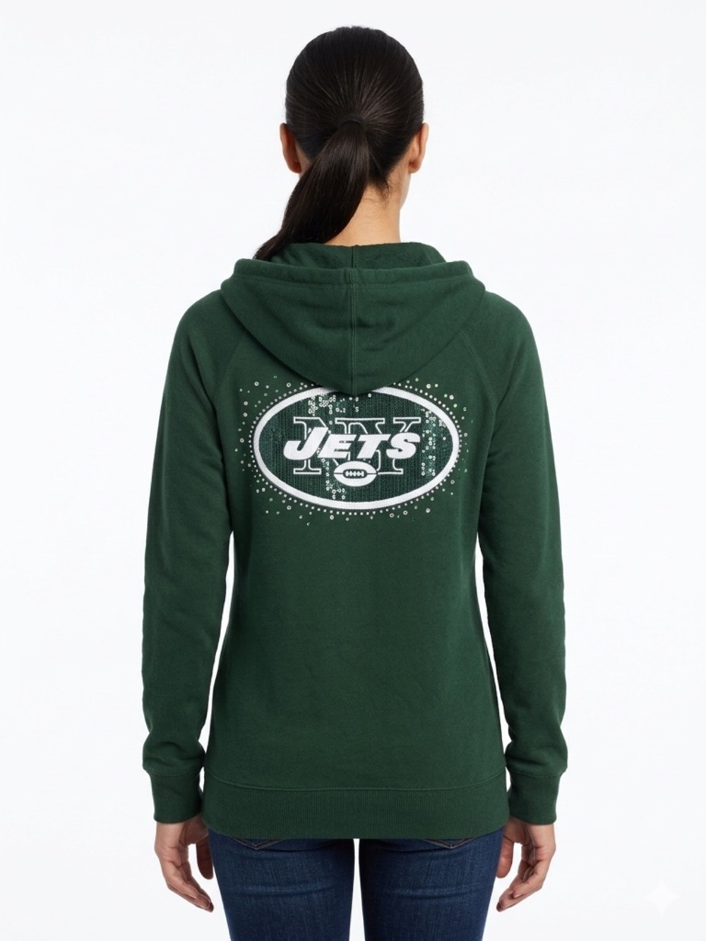 PINK Victoria's Secret NY Jets 🏈 Hooded Sequin Studded Sweatshirt Size L